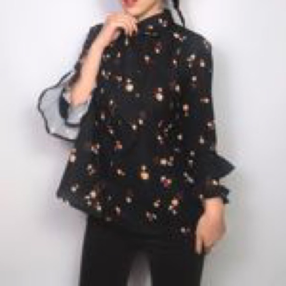 Black Silk Mid Sleeve Blouse